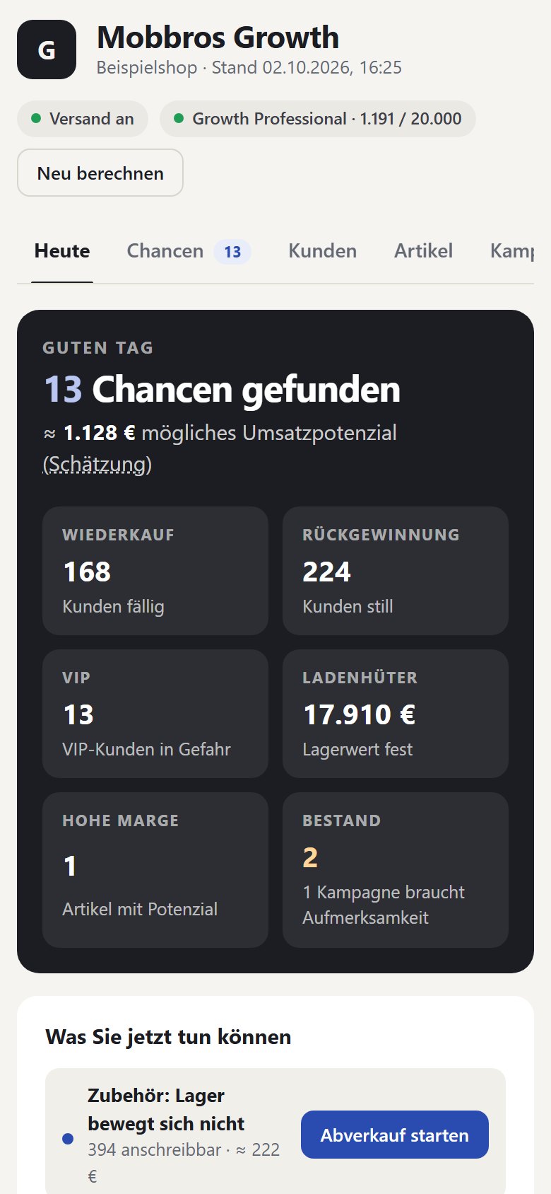 Derselbe Überblick auf dem Smartphone.